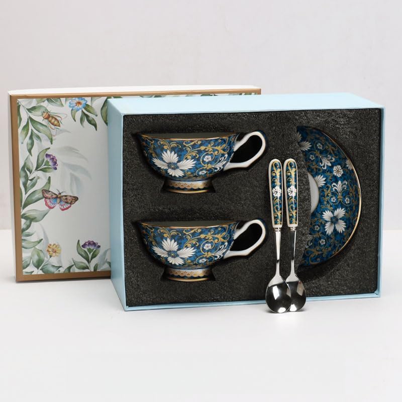 Blue and White Porcelain Coffee Cup and Saucer Set by Unknown