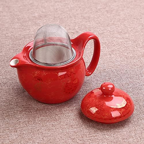 Chinese Traditional Wedding Decoration Supplies Double Happiness Porcelain Tea Set Teapot and Tea Cup 7 Pcs, Red Wedding Porcelain Tea Set, Double Happiness Tea Service Set for Adults - Image 3