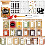 SLifeJars-Spice Jars with Label, 7.5 oz 20pcs Spice Containers Glass Jars with Bamboo Lids, Seasoning Containers Bottles,Airtight Empty Spice Jars for Spice Rack, Drawer,Cabinet,Pantry by LockinGoodnessSimplifyYou