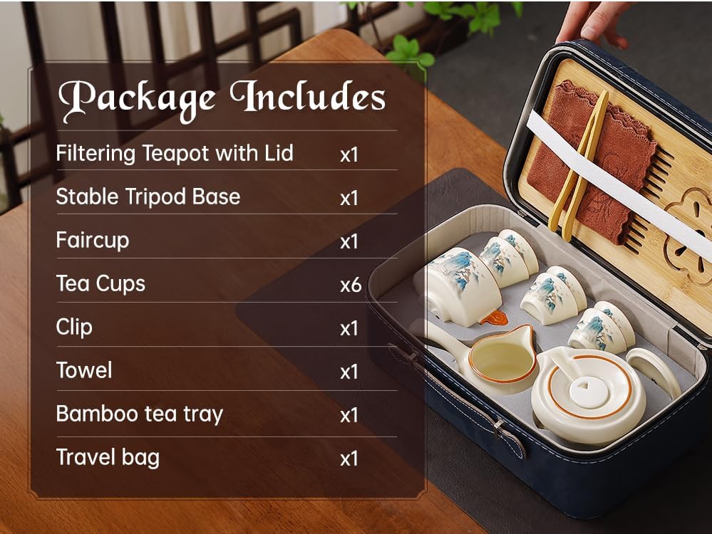 Semi Automatic Tea Set Magic Teapot with 6 cups Japanese Teapot Set,Chinese Gongfu Tea Set Ceramic Teapot with Infuser (Jiangshan-Automatic) - Image 5