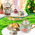 20Pcs Porcelain Tea Set for Adults, European Ceramic Tea Set Flower Ceramic Tea Cups (5.4oz), Teapot (23.67oz), & Saucers with Metal Holder for Women Tea Party (Green) - Image 6