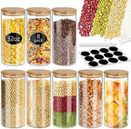 SLifeJars-32 oz Glass Jars with Bamboo Lids 8 pcs Glass Food Storage Containers with Airtight Bamboo Lids, Glass Canisters Stackable Kitchen Pantry bamboo lid for Coffee Beans, Rice, Sugar and More by LockinGoodnessSimplifyYou