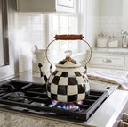 Checkered Tea Kettle for Checkered Kitchen Decor - Black and White Tea Kettle for Stovetop - Stylish Enamel Teapot with Wooden Handle - Vintage Classic Teapot with Elegant Lid & Knob- 2.5 Quart - Image 2