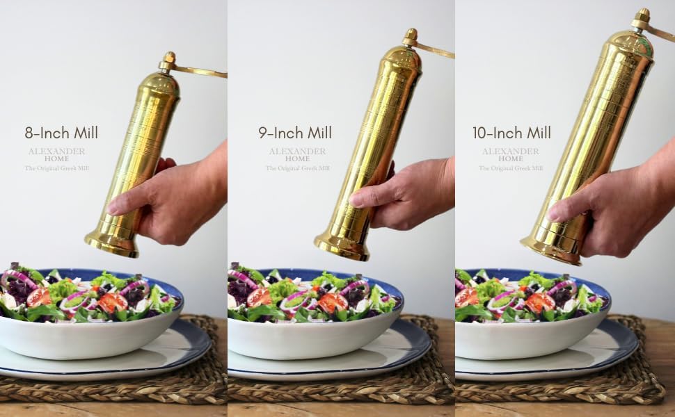 Alexander Home Original Greek Salt Mill, 9-Inch Brass – European Manual Salt Grinder Refillable - Image 5
