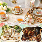 22 Pcs Vintage Porcelain Tea Sets for 6, White Peony Floral - Image 6