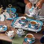 ACMLIFE Porcelain Tea Sets with 24K Gold, Vintage British English Afternoon Tea Sets for 6, Luxury Tea Sets for Women Party for Gifts Tea Sets for Adults Bone China - Image 2