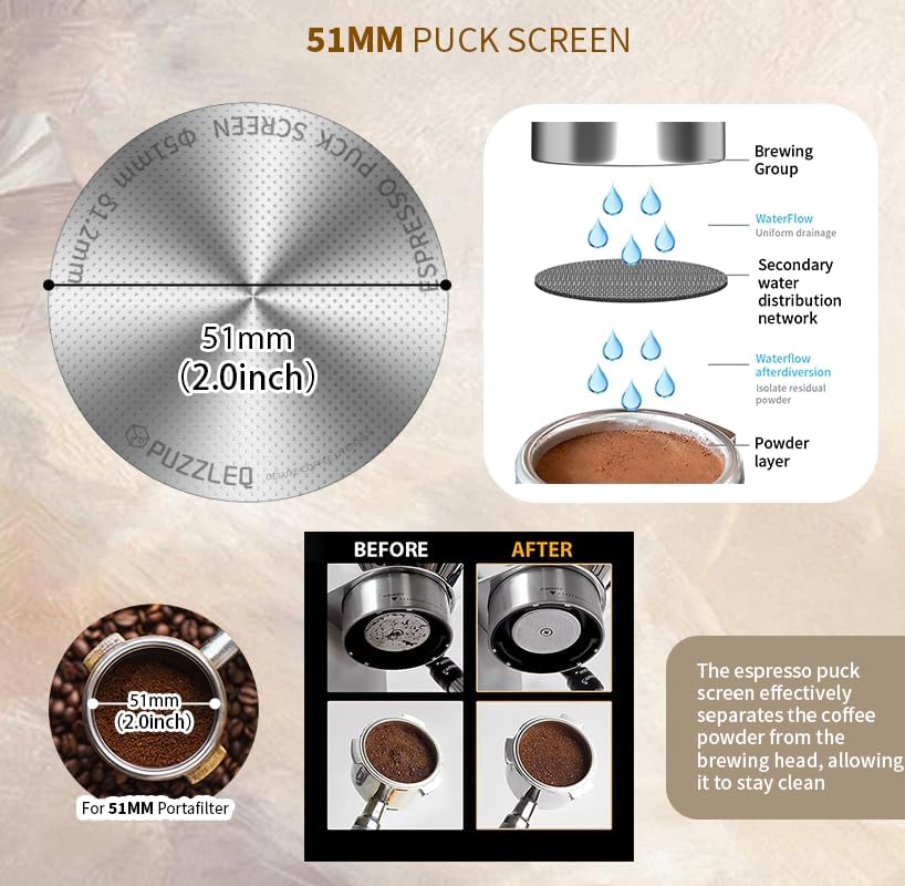 51mm Espresso Accessories Kit, Spring Loaded Calibrated Tamper,mat，WDT Tool，Dosing Funnel，Puck Screen kit，Basket Removal Tool ，Cleaning ClothSet， Fits Espresso Coffee Machines and 51 mm Portafilters - Image 7
