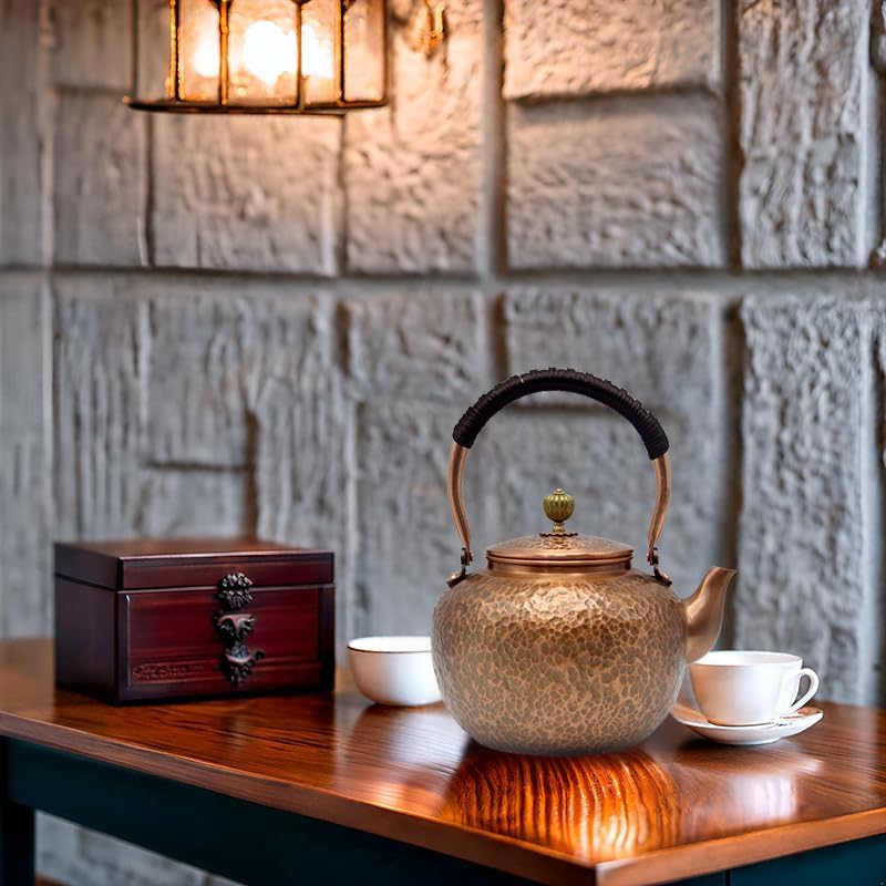 50.7oz Elegant Chinese Style Copper Tea Kettle For Stovetop, Non-Coating Pure Copper Teapot with Stainless Steel Infuser For Loose Tea, Large and Solid Tea Pot(1500ml) - Image 4