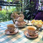 20 Pieces Porcelain Tea Set With Metal Holder, European Ceramic tea set for adults,Flower Tea Set,Tea Set For Women With Flower Painting (Large version, Pink) - Image 4
