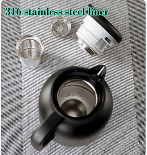 Insulated Thermal Teapot & Coffee Carafe - 1l Double Wall Stainless Steel Vacuum Flask with Detachable Tea Infuser & Strainer for Hot Beverages (Black) Black 2L - Image 3
