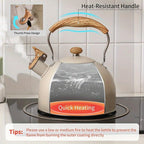 Stove Top Kettle, 2.5 Quart Whistling Kettle for Gas Hob with Wood Pattern Handle Loud Whistle Food Grade Stainless Steel, Anti-Hot Handle and Anti-Rust, Suitable for All Heat Sources - Image 4