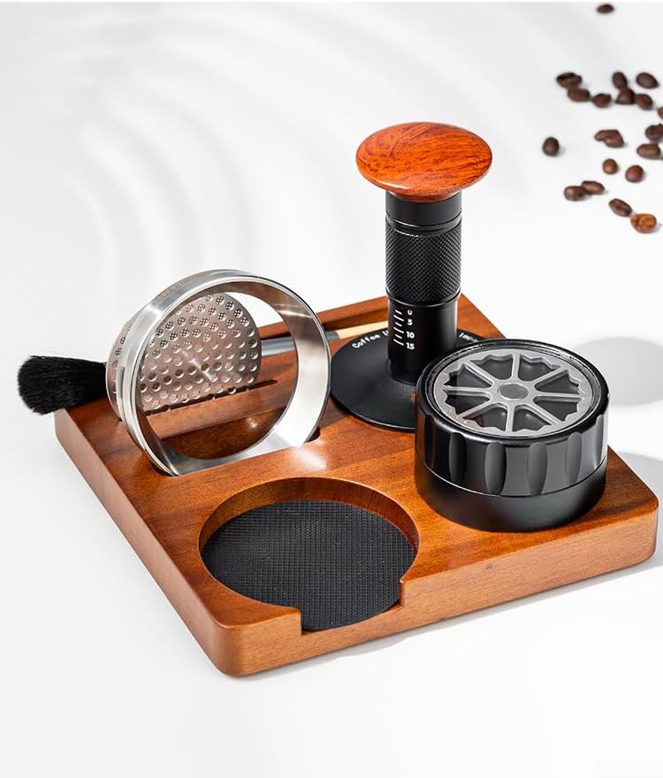 6 Piece Espresso Setup Kit Featuring Wood Tamping Station Tamper Distributor Dosing Ring Brush and Puck Screen for Home or Small Office (58MM) - Image 5