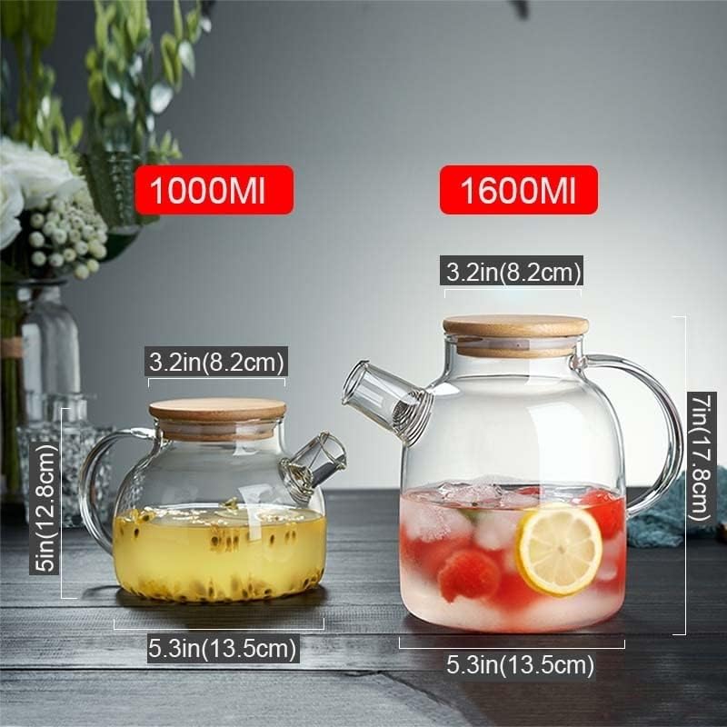 Tea Pot 1L/1.6L Large Capacity Heat-resistant Glass Teapot Flower Teapot Transparent Glass Juice Container Large Teapot Teapot for Infuser (Color : 1000ML) - Image 2