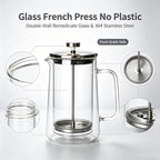 Glass French Press Coffee Maker 34oz, Embedded Dried Flower Double Wall Borosilicate Coffee Press, No Plastic, 4-Level Stainless Steel Filter for Tea & Cold Brew, Cute Decorative Design - Image 3