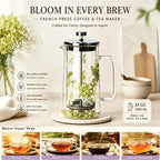 Glass French Press Coffee Maker 34oz - Embedded Dried Flower Borosilicate Coffee Press, No Plastic, Stainless Steel Filter for Tea, Cute Decorative Gift - Image 5