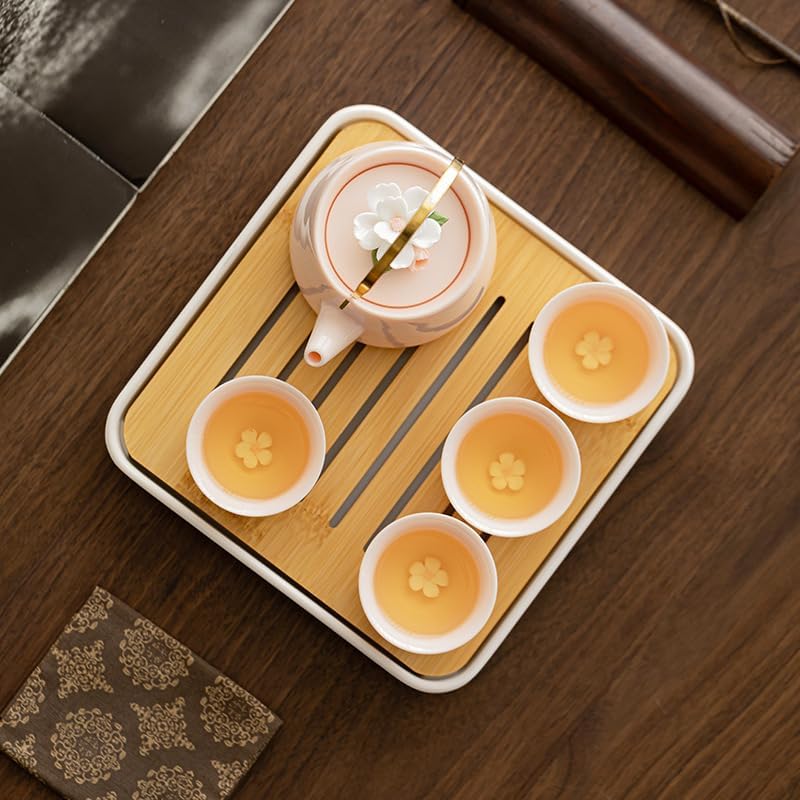 Japanese Porcelain Tea Set, Pink Kungfu Teapot Set with 1 Teapot, 4 Tea Cups, 1 Tea Tray, for Adults, Tea Lover/Women/Men/Office/Home (Pink) - Image 3