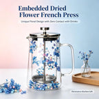 Glass French Press Coffee Maker 34oz, Embedded Dried Flower Double Wall Borosilicate Coffee Press, No Plastic, 4-Level Stainless Steel Filter for Tea & Cold Brew, Cute Decorative Design - Image 5