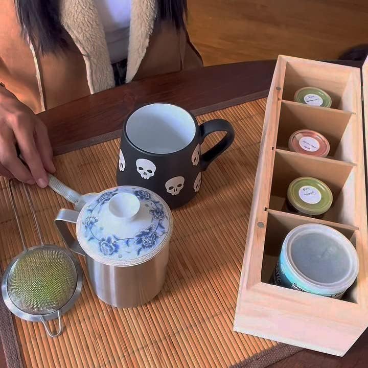 Bamboo Tea Organizer Box Chemical Free Eco-Friendly Big, Tall, Adjustable Cubbies Natural Wooden Storage Chest (4-Slot Rectangle 14.3"x 4.4" x 4.2" with TEA print design) - Image 6