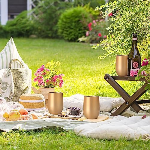 Lifecapido 6 Pack Stainless Steel Wine Tumblers, 12Oz Insulated Wine Tumbler, Double Wall Insulated Wine Glass, Stainless Steel Stemless Wine Cups with Lids for Coffee, Wine, Water, Champaign, Gold - Image 3