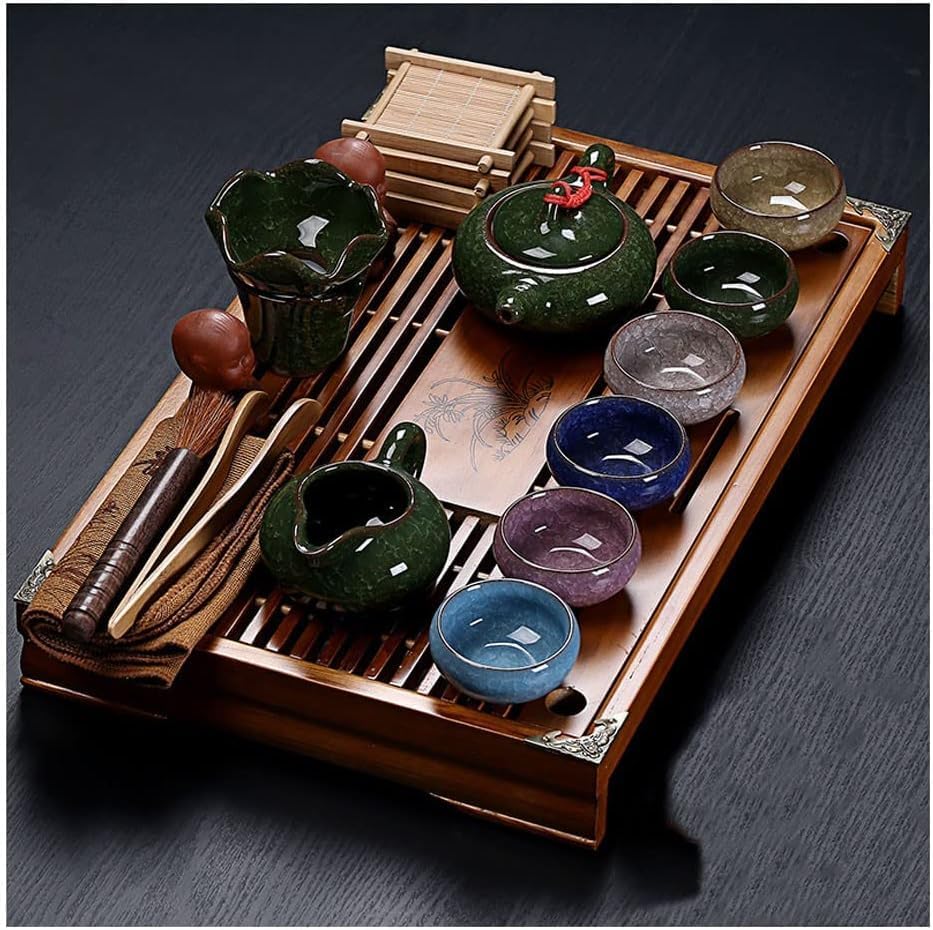 Chinese Gongfu Tea Set - Ceramic Teapot with Cups and Saucer, Includes Buddha Statue - Complete Tea Brewing Set for Home and Tea Ceremonies - Image 6