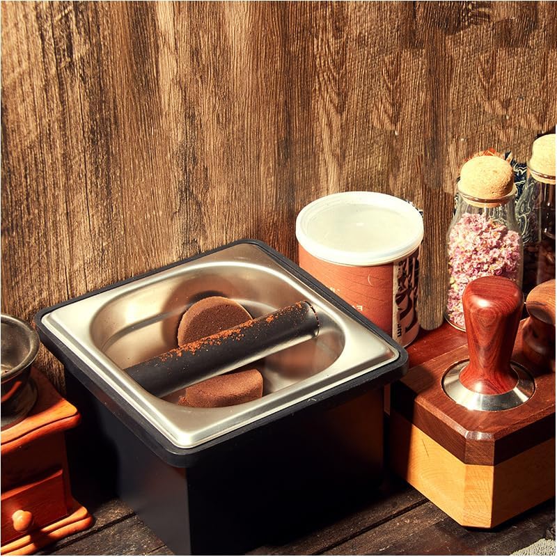 Coffee Knock Box, Stainless Steel Coffee Espresso Knock Box Coffee Grounds Bin with Noise Reduction Rubber Ring, Barista Espresso Machine Accessories - Image 5